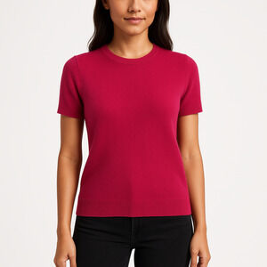 Peck & Peck Cashmere Sweater Women's M Pink Short Sleeve Soft Classic